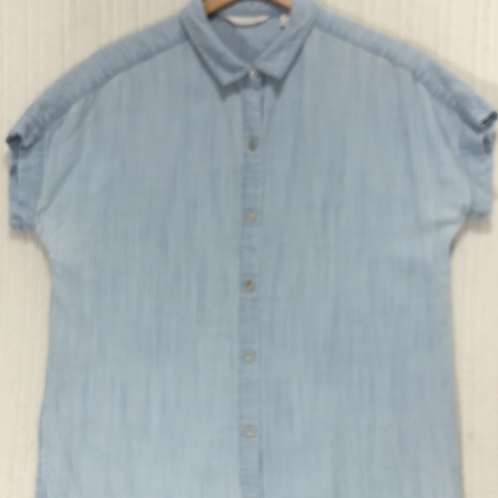 Soft Surroundings Blue Tencel Lyocell‎ Short Sleeve Button Down Shirt 2CV14 Sz S